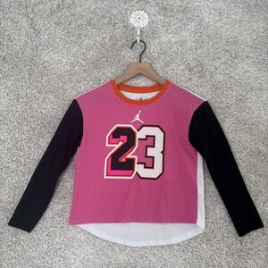 NIKE Jordan Girls Jordan 23 L/S Shirt Pink Blk White‎ Pinksicle - M(10-12 YRS)